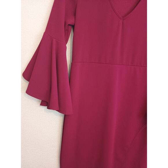 BLVD Dress Womens Small Red Burgundy Bell Sleeves Retro Mermaidcore Party Sheath - Picture 9 of 10